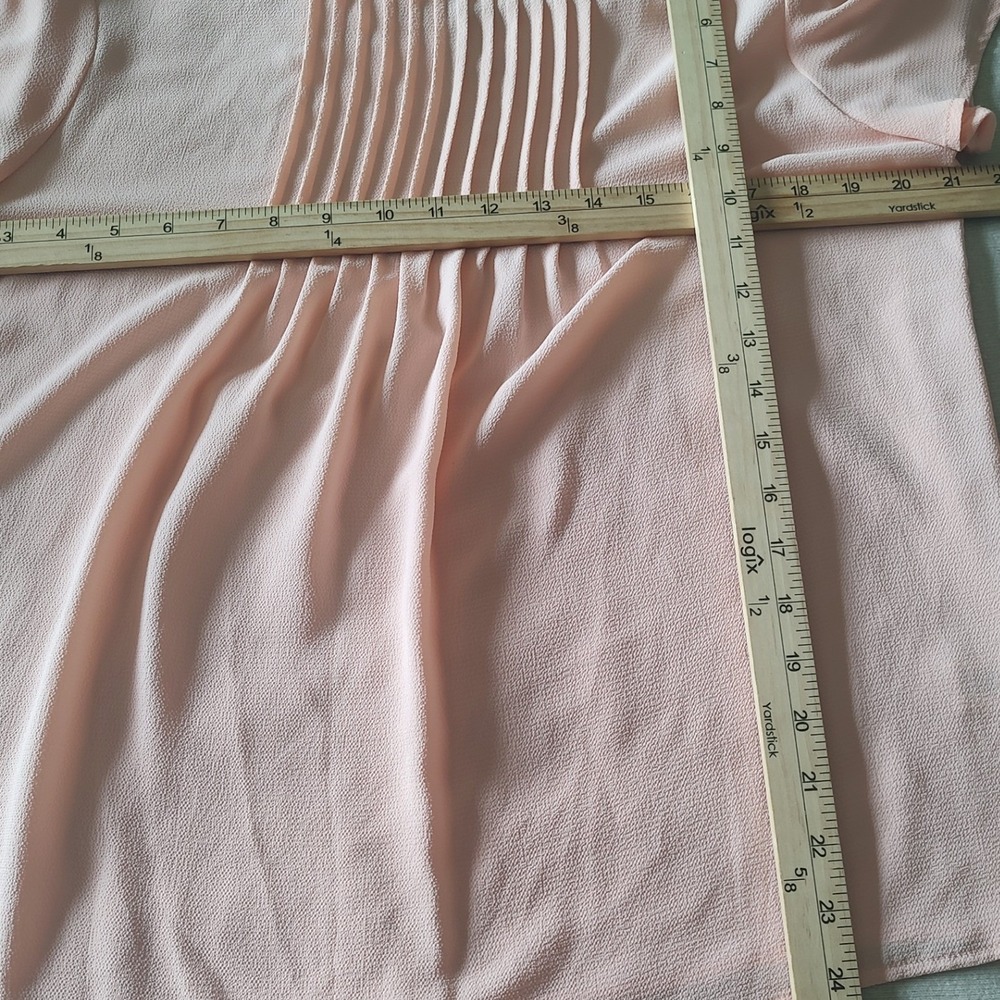 CeCe Womens Blush Pink Pintuck‎ Pleated Short Sleeve Crepe Blouse Size Large
